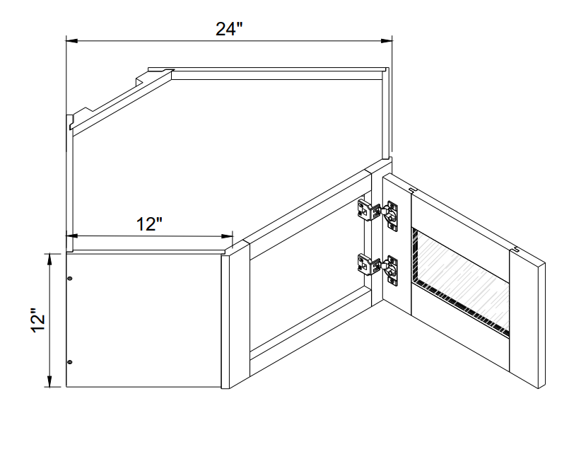 12"H Diagonal Corner Single Glass Door Wall Cabinet - WDC2412GD