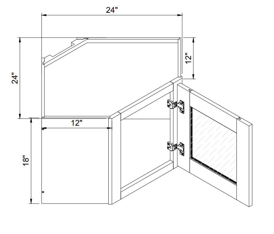 18"H Diagonal Corner Single Glass Door Wall Cabinet - WDC2418GD