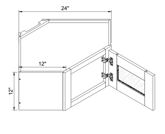 12"H Diagonal Corner Single Glass Door Wall Cabinet - WDC2412GD