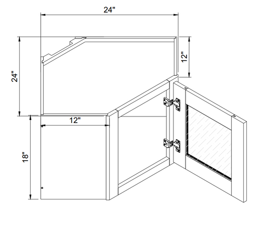 18"H Diagonal Corner Single Glass Door Wall Cabinet - WDC2418GD